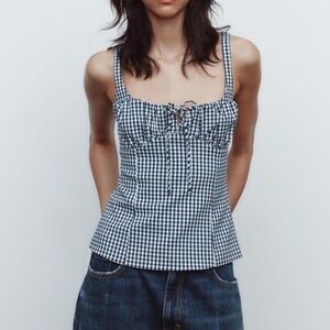 Zara Gingham Top Navy